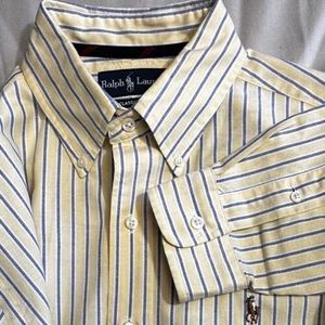 Ralph Lauren Mens Sz M Yellow Stripe Cotton Classic‎ Fit Long Sleeve Shirt
